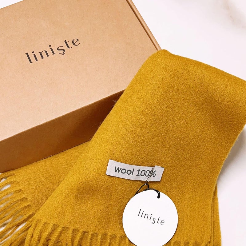 linişte 100% Wool Scarf - Men and Women Winter Warm Soft Luxurious Solid Colors Gift Box - Image 2